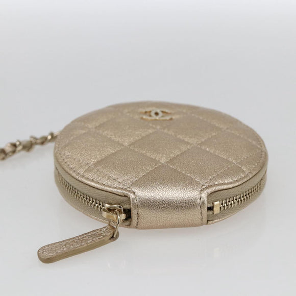 CHANEL Matelasse Coin Purse & AirPods Case Pouch Leather Gold CC Auth 170846SM