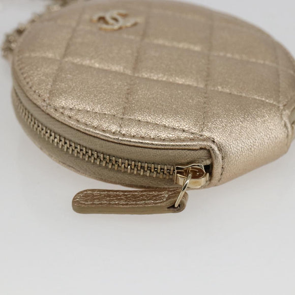 CHANEL Matelasse Coin Purse & AirPods Case Pouch Leather Gold CC Auth 170846SM