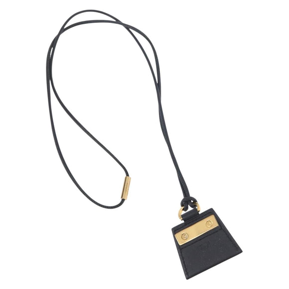 HERMES Mon Petit Kelly PM Necklace Leather Black Auth 170847M