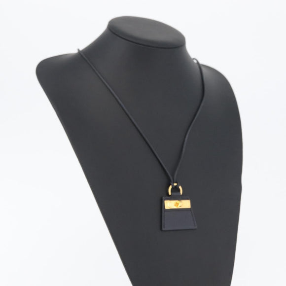 HERMES Mon Petit Kelly PM Necklace Leather Black Auth 170847M