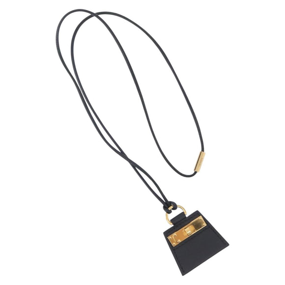 HERMES Mon Petit Kelly PM Necklace Leather Black Auth 170847M