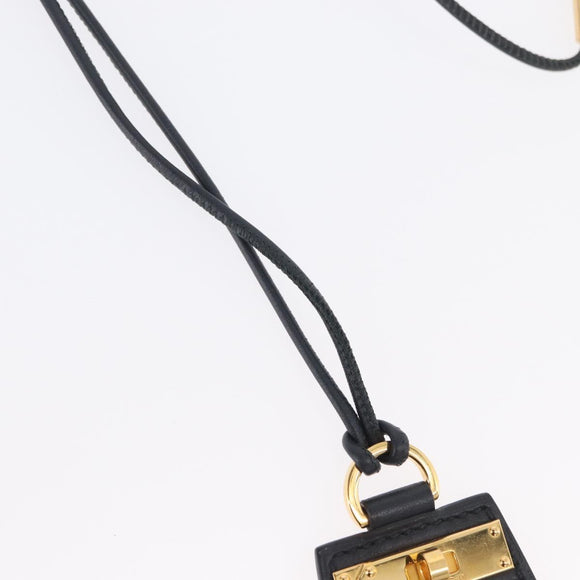 HERMES Mon Petit Kelly PM Necklace Leather Black Auth 170847M