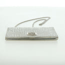 FENDI Chain Wallet Shoulder Bag Leather Silver Auth 170855V-6