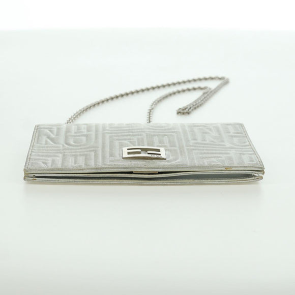 FENDI Chain Wallet Shoulder Bag Leather Silver Auth 170855V