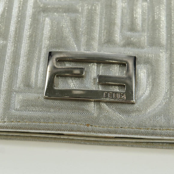 FENDI Chain Wallet Shoulder Bag Leather Silver Auth 170855V