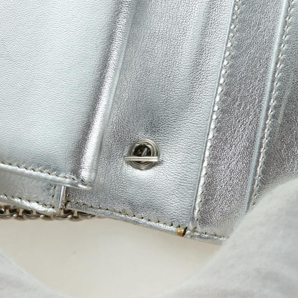 FENDI Chain Wallet Shoulder Bag Leather Silver Auth 170855V