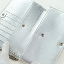 FENDI Chain Wallet Shoulder Bag Leather Silver Auth 170855V-25