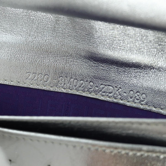 FENDI Chain Wallet Shoulder Bag Leather Silver Auth 170855V