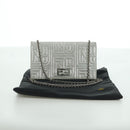 FENDI Chain Wallet Shoulder Bag Leather Silver Auth 170855V-12