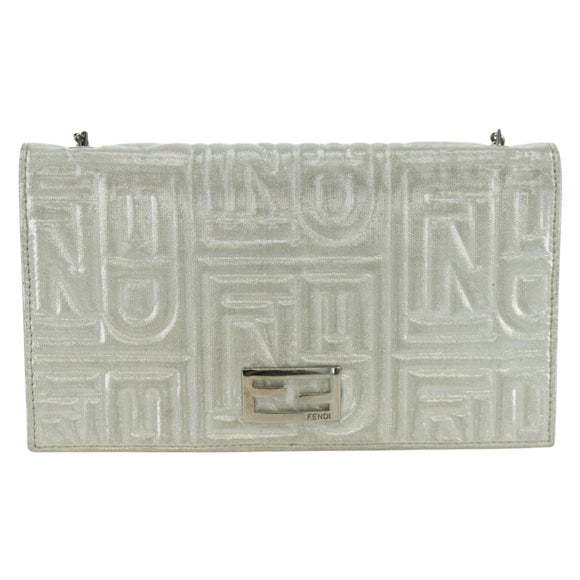 FENDI Chain Wallet Shoulder Bag Leather Silver Auth 170855V