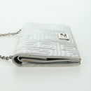 FENDI Chain Wallet Shoulder Bag Leather Silver Auth 170855V-3