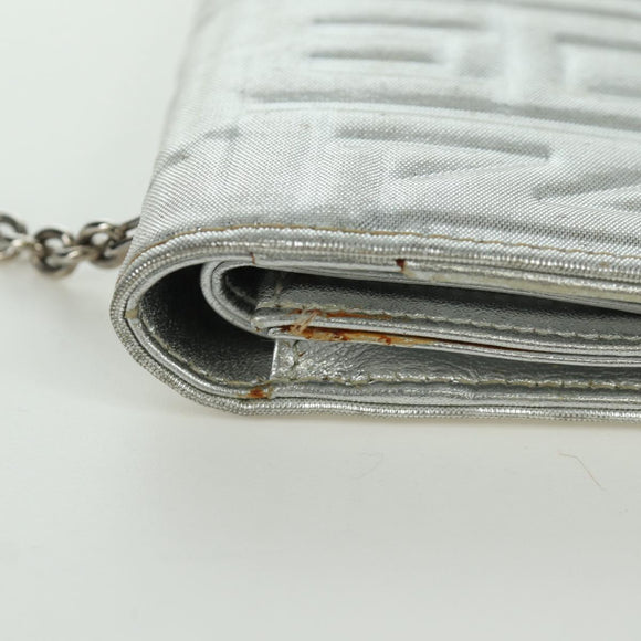 FENDI Chain Wallet Shoulder Bag Leather Silver Auth 170855V