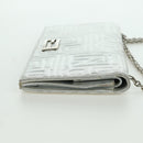 FENDI Chain Wallet Shoulder Bag Leather Silver Auth 170855V-5