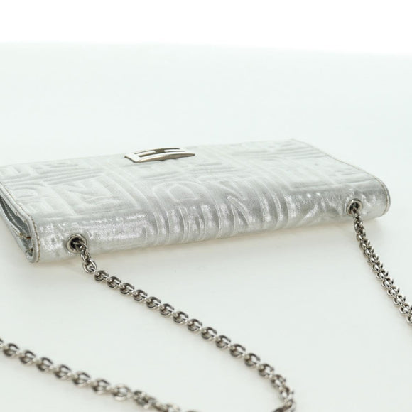 FENDI Chain Wallet Shoulder Bag Leather Silver Auth 170855V
