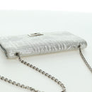 FENDI Chain Wallet Shoulder Bag Leather Silver Auth 170855V-7