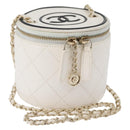 CHANEL Matelasse Chain Shoulder Bag Lamb Skin White Gold CC Auth 170857M-1
