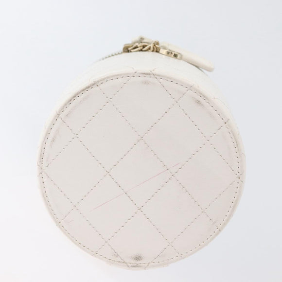 CHANEL Matelasse Chain Shoulder Bag Lamb Skin White Gold CC Auth 170857M