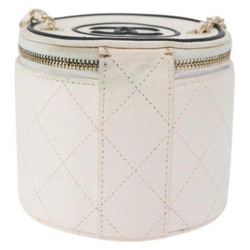 CHANEL Matelasse Chain Shoulder Bag Lamb Skin White Gold CC Auth 170857M - 0