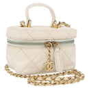 CHANEL Matelasse Vanity Chain Bag Caviar Skin White Gold CC Auth 170858A-1