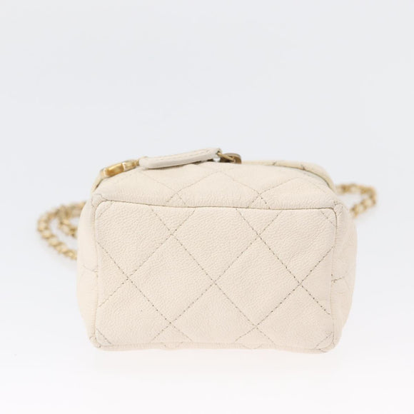 CHANEL Matelasse Vanity Chain Bag Caviar Skin White Gold CC Auth 170858A