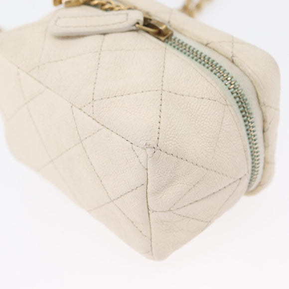 CHANEL Matelasse Vanity Chain Bag Caviar Skin White Gold CC Auth 170858A