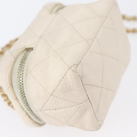 CHANEL Matelasse Vanity Chain Bag Caviar Skin White Gold CC Auth 170858A