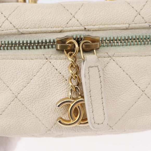 CHANEL Matelasse Vanity Chain Bag Caviar Skin White Gold CC Auth 170858A