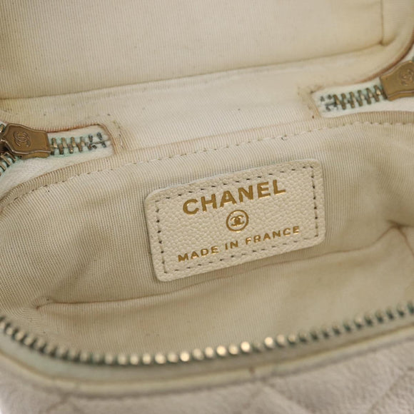CHANEL Matelasse Vanity Chain Bag Caviar Skin White Gold CC Auth 170858A