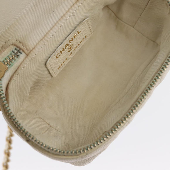 CHANEL Matelasse Vanity Chain Bag Caviar Skin White Gold CC Auth 170858A