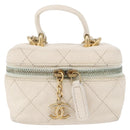 CHANEL Matelasse Vanity Chain Bag Caviar Skin White Gold CC Auth 170858A-13