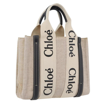 Chloe Woody Small Hand Bag Canvas Beige Auth 170882
