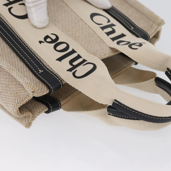 Chloe Woody Small Hand Bag Canvas Beige Auth 170882