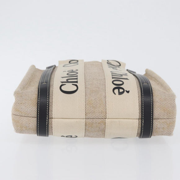 Chloe Woody Small Hand Bag Canvas Beige Auth 170882