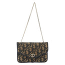 Christian Dior Trotter Canvas Chain Shoulder Pouch Navy Gold Auth 170883-13