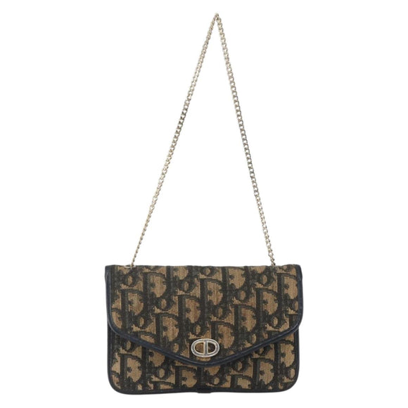 Christian Dior Trotter Canvas Chain Shoulder Pouch Navy Gold Auth 170883