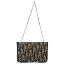 Christian Dior Trotter Canvas Chain Shoulder Pouch Navy Gold Auth 170883-2