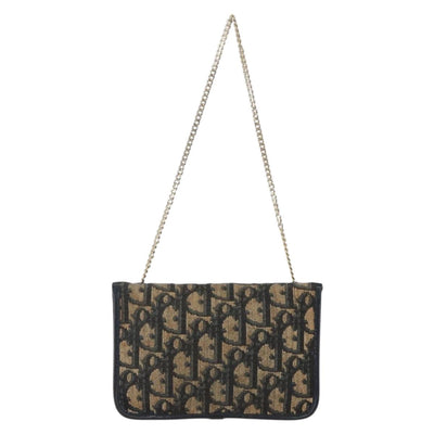 Christian Dior Trotter Canvas Chain Shoulder Pouch Navy Gold Auth 170883 - 0