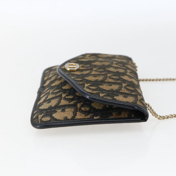 Christian Dior Trotter Canvas Chain Shoulder Pouch Navy Gold Auth 170883