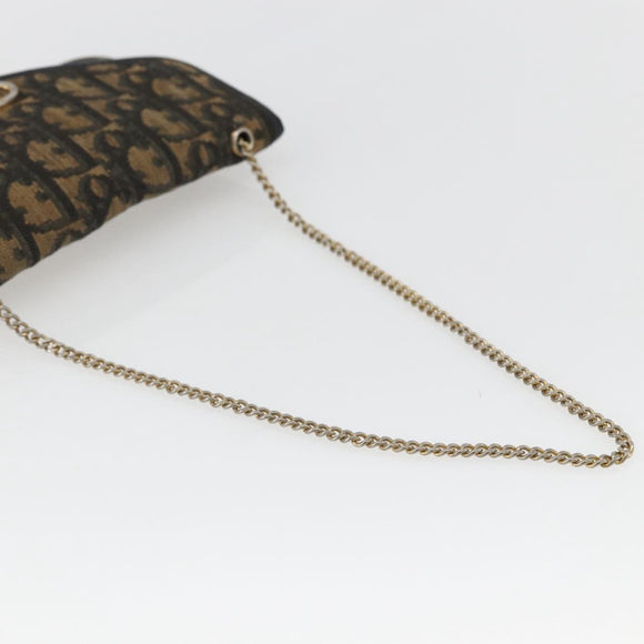 Christian Dior Trotter Canvas Chain Shoulder Pouch Navy Gold Auth 170883