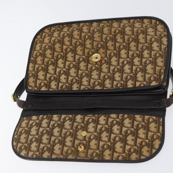 Christian Dior Trotter Canvas Schoudertas Beige Goud Auth 170884