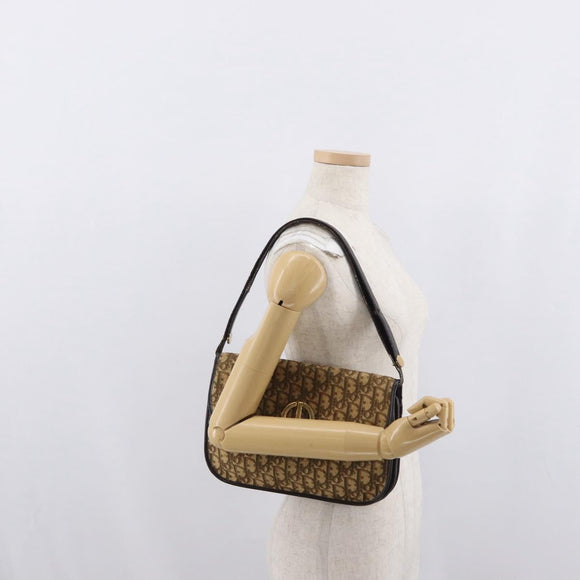 Christian Dior Trotter Canvas Schoudertas Beige Goud Auth 170884