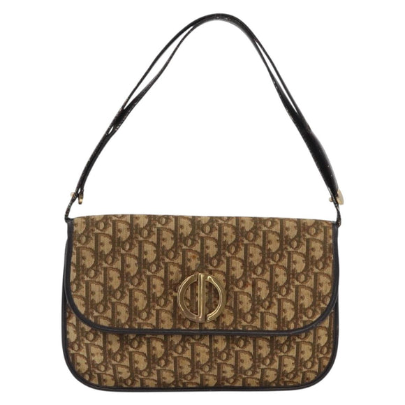 Christian Dior Trotter Canvas Schoudertas Beige Goud Auth 170884