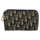 Christian Dior Trotter Canvas Pouch Navy Gold Auth 170885-13