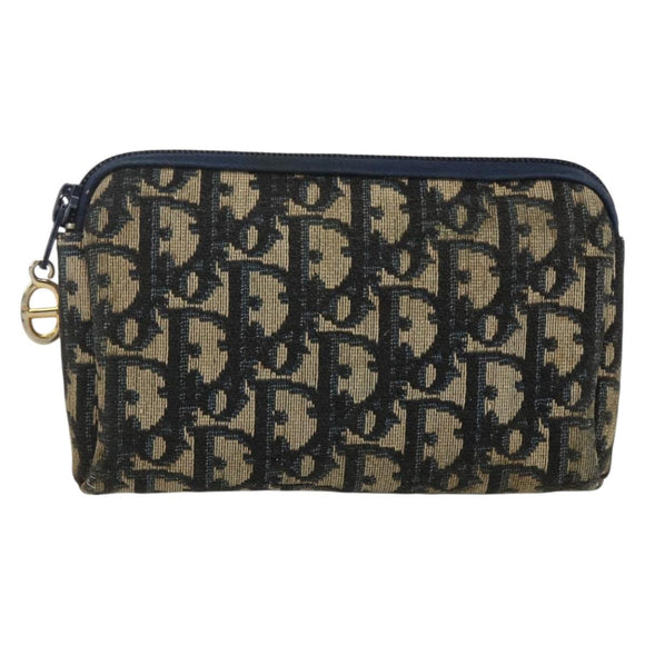 Christian Dior Trotter Canvas Pouch Navy Gold Auth 170885
