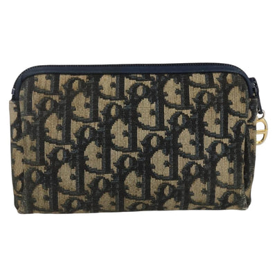 Christian Dior Trotter Canvas Pouch Navy Gold Auth 170885 - 0