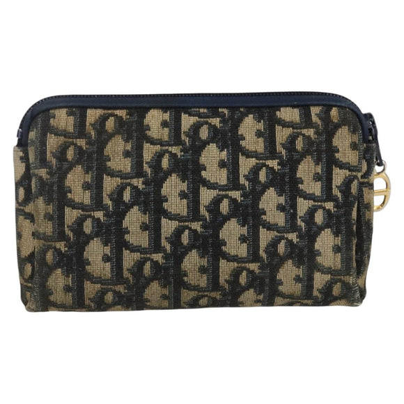 Christian Dior Trotter Canvas Pouch Navy Gold Auth 170885