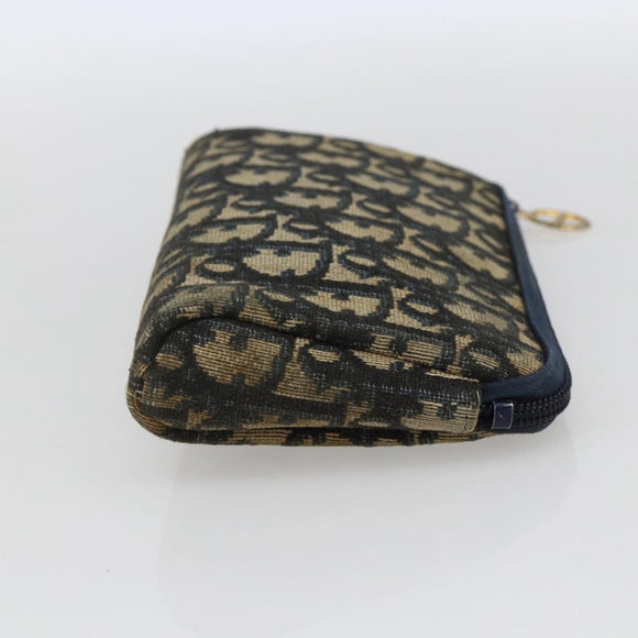 Christian Dior Trotter Canvas Pouch Navy Gold Auth 170885