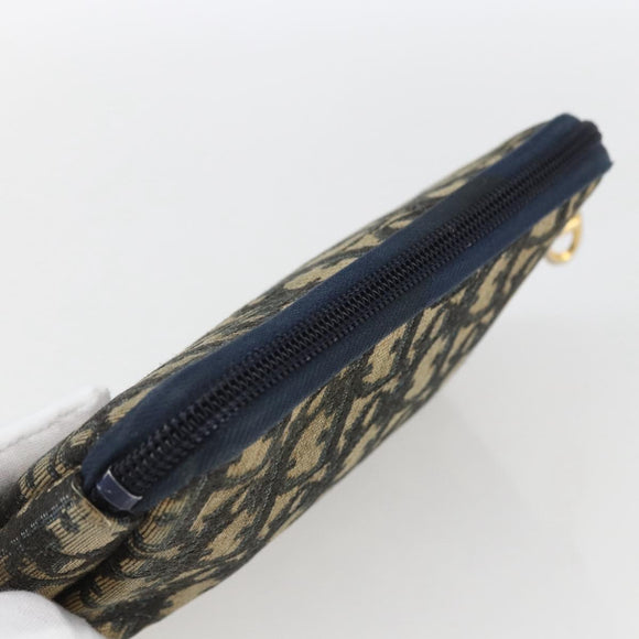 Christian Dior Trotter Canvas Pouch Navy Gold Auth 170885