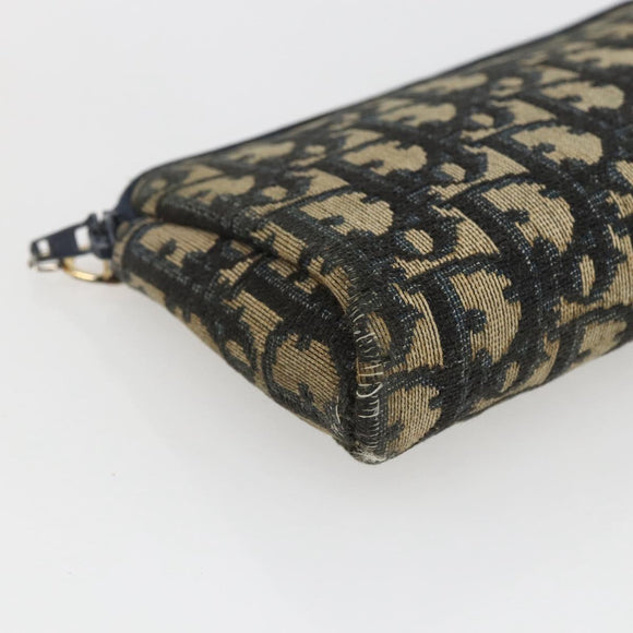 Christian Dior Trotter Canvas Pouch Navy Gold Auth 170885