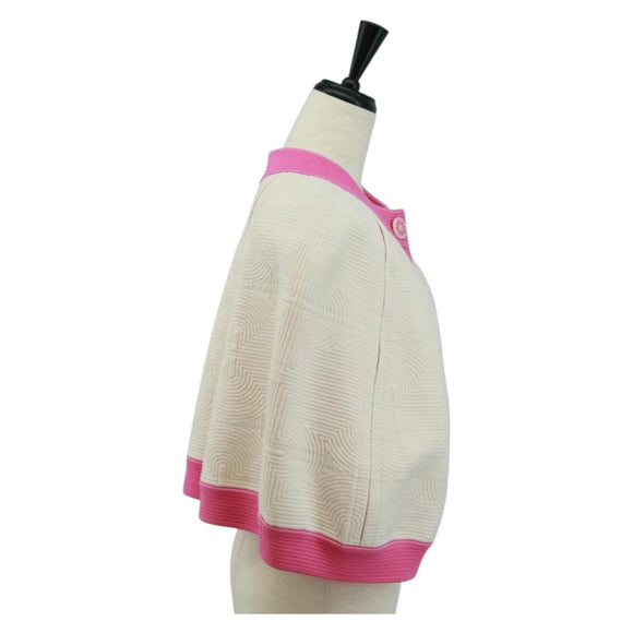 CHANEL Cape Poncho cotton White Pink CC Auth 170887V